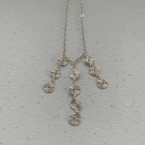 925 Sterling Silver Triple Swirl Dangle Necklace / Choker - Picture 3 of 11